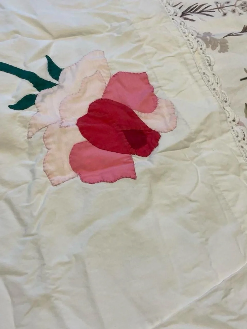 Floral Appliqué Pillowcases - Pink Rose Motif set of 2